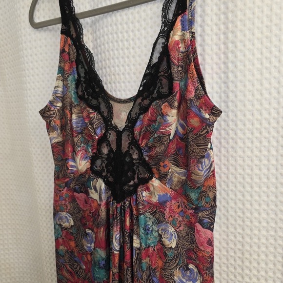 Vintage Vandemere Multicolor Floral Silky Satin‎ Nightgown Medium EXCELLENT - Picture 4 of 7